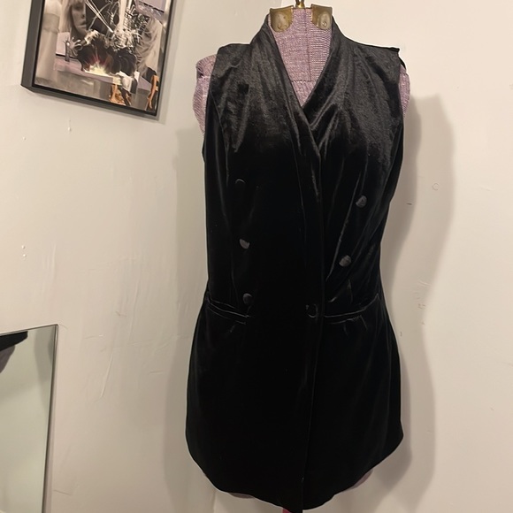 Black Shimmer Velvet Vest, Layered Tunic Shrug Look, size medium - Picture 6 of 7